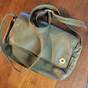 Green Leather Crossbody Bag with Adjustable Strap